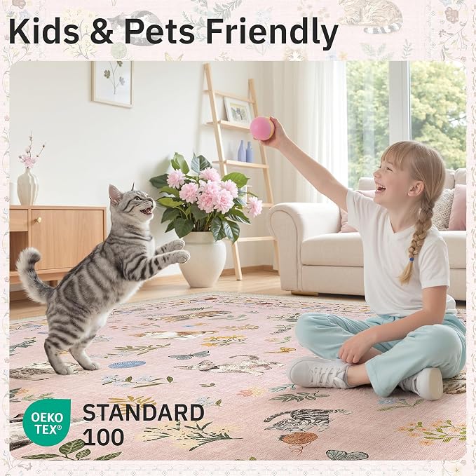 Soalmost Cat 9x12 Pink Area Rugs - Image 5