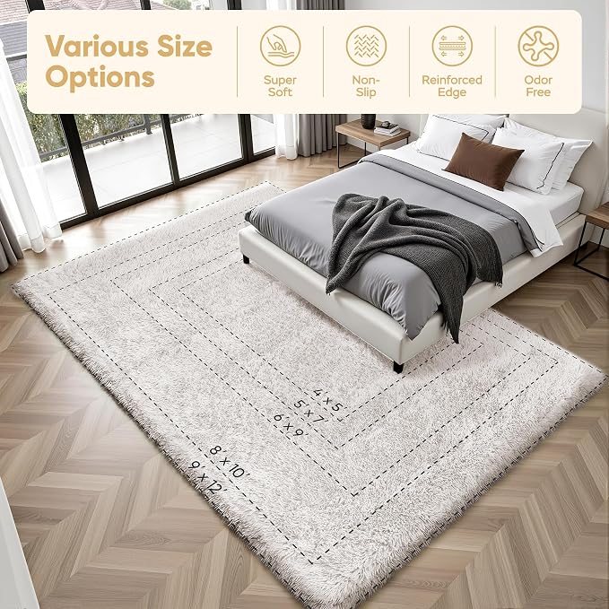 Area Rug for Living Room Bedroom: 5x7 White Soft Fluffy Shag Upgrade Non-Slip - Image 9