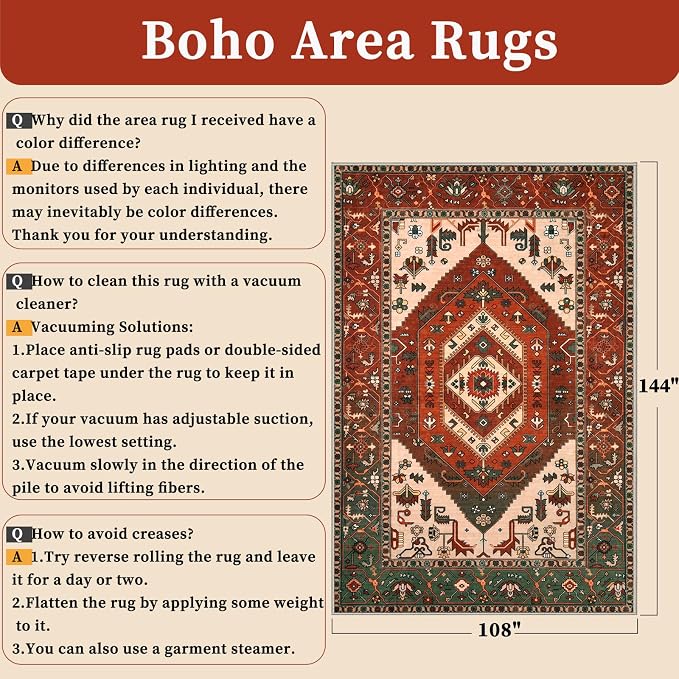 SERISSA 9x12 Area Rugs for Living Room, Large Washable Non-Slip Boho Rug - Image 2