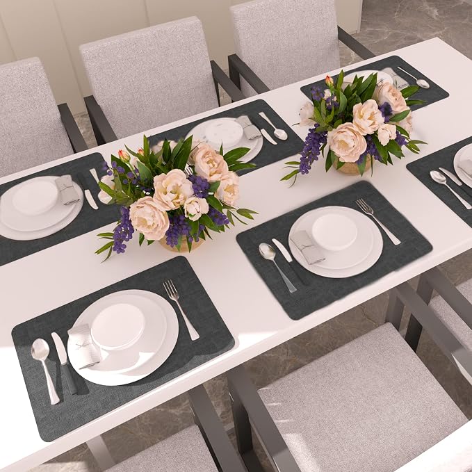 Maxpearl Faux Leather Placemats Set of 4, Dark Grey | Waterproof - Image 9
