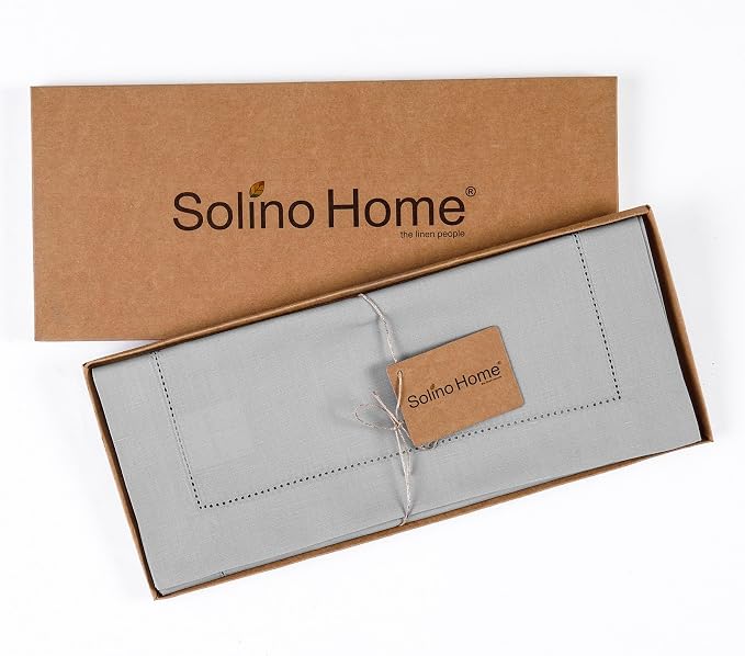Solino Home Cotton Linen Dining Table Runner Grey Hemstitch, 14 x 132 in | - Image 4