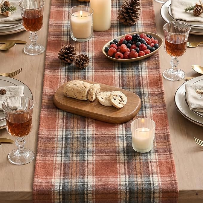 Artoid Mode Rust Farmhouse Plaid Fall Table Runner 13x90 Inch | Holiday Kitchen - Image 3