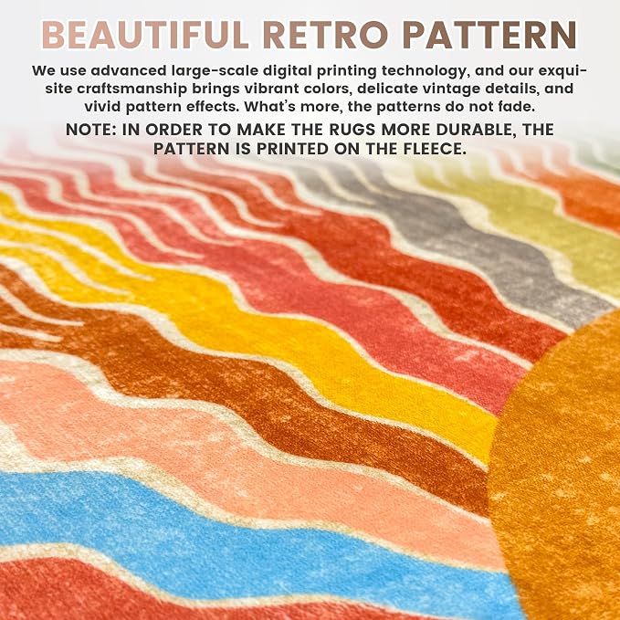 Washable 8x10 Sun Area Rug for Living Room, Rainbow Sun Modern Retro Large Area - Image 4
