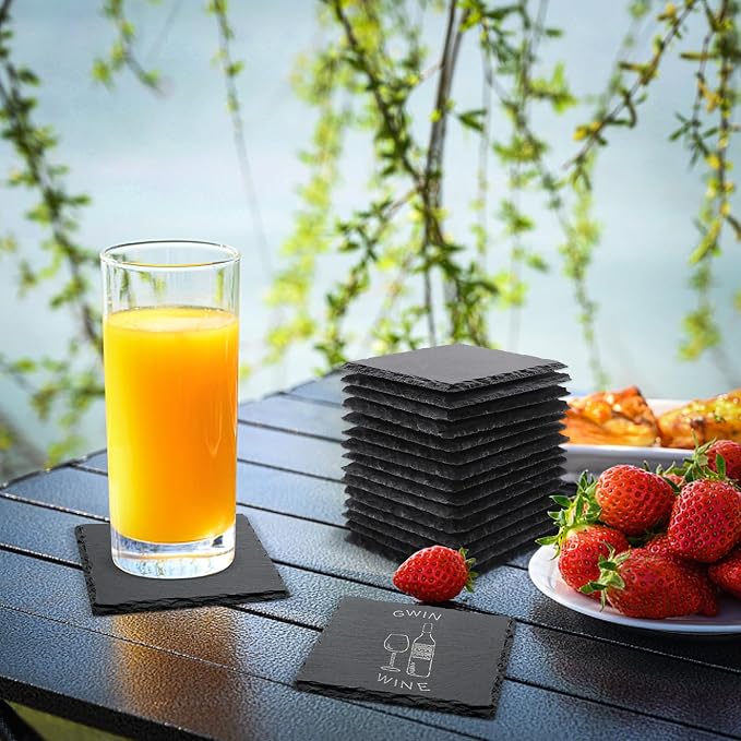 VIBRATITE 12 Pack 4 Inch Square Black Slate Drink Coasters - Image 7