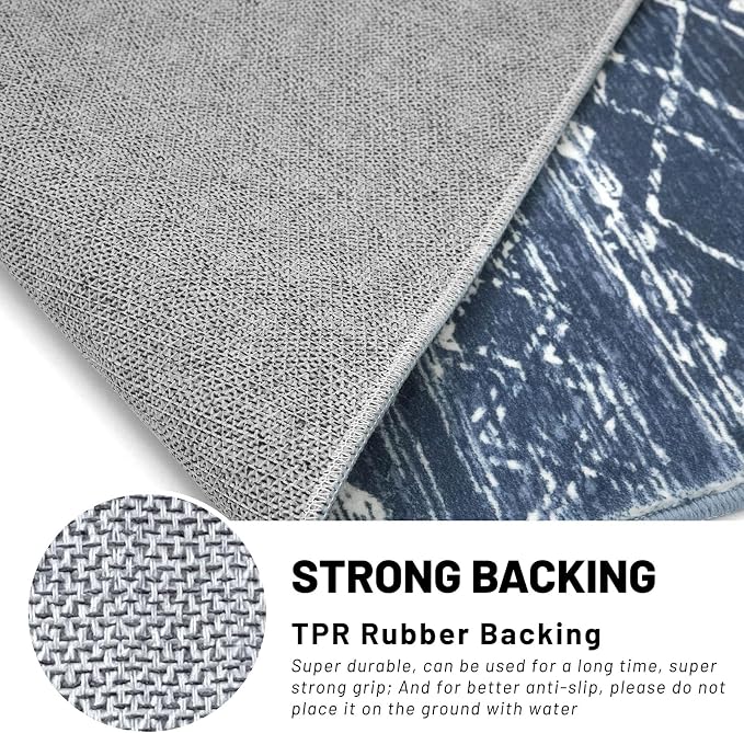 KUTA Moroccan Washable Runner Rug 2.6x8, Non-Slip Vintage Navy Blue Boho - Image 6