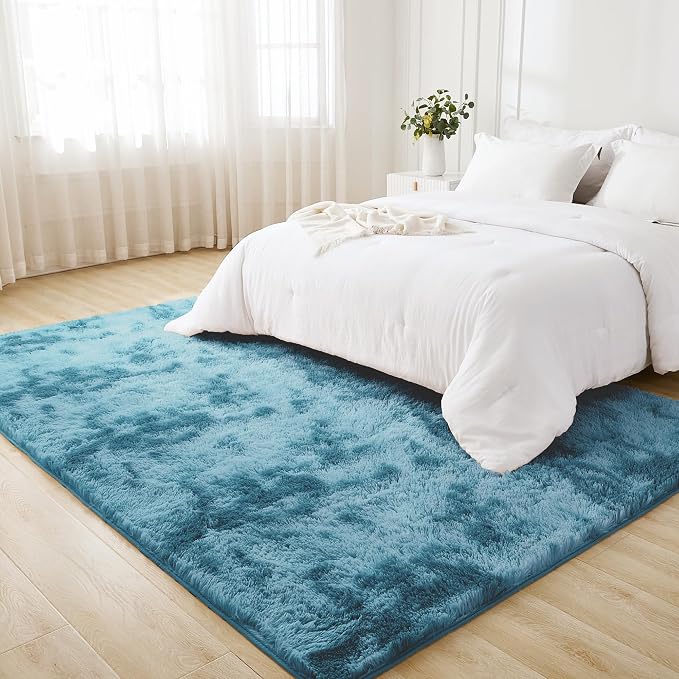 Litanika 9x12 Shag Area Rug for Living Room Bedroom, Tie-Dyed Blue High Pile - Image 3