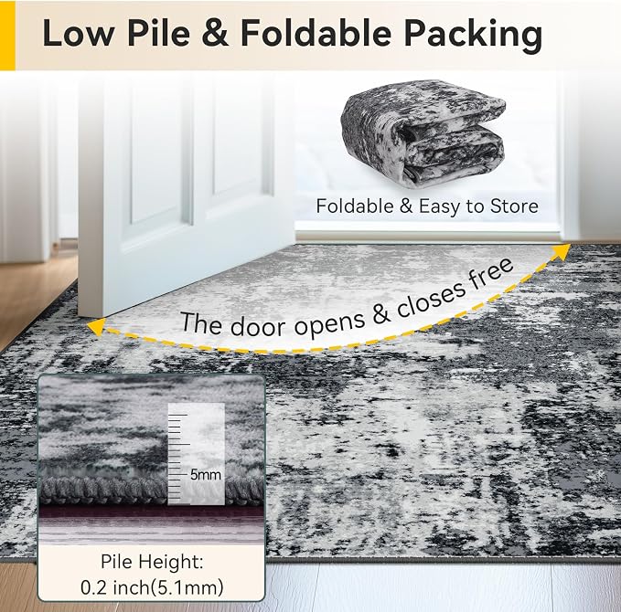 RELEANY Washable Area Rugs 2'6"x12 Non-Slip Modern Abstract Soft - Image 4