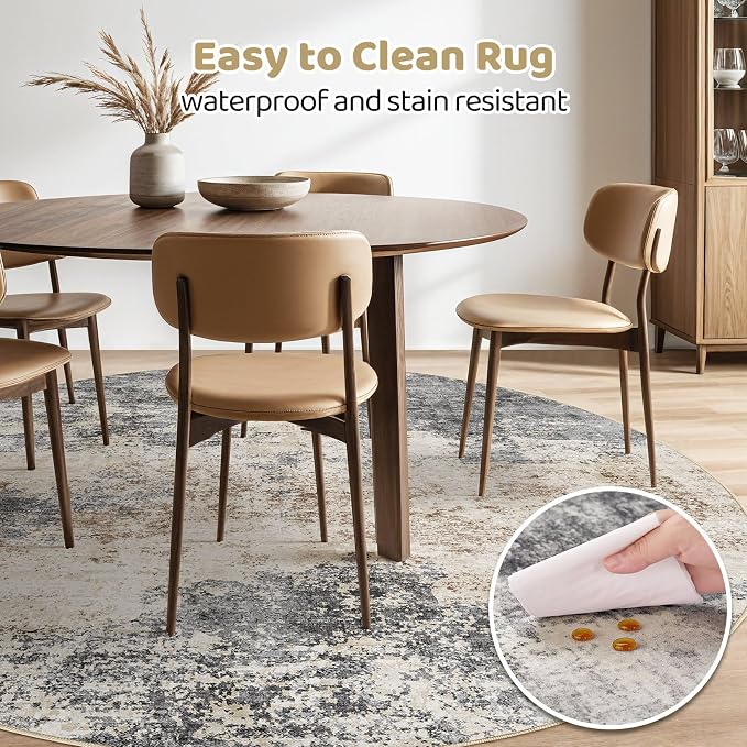 Round Rug Living Room Rugs: 5x5 Washable Circle Large Abstract Modern Soft - Image 4