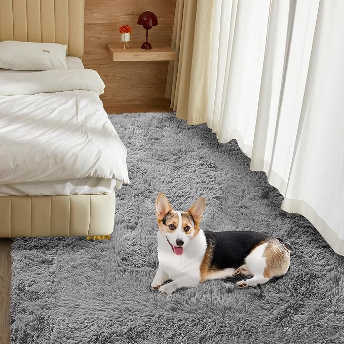 Ultra Soft Rug for Living Room, 8X10 Grey Fluffy Shag Area Rug for Bedroom - Image 9
