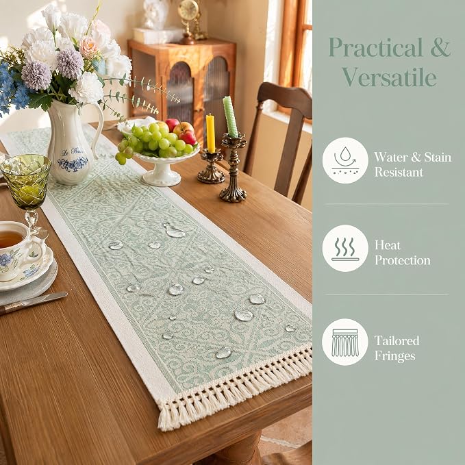 14x63 Damask Table Runner Waterproof French Vintage Dresser Scarf | Tired of a - Image 4