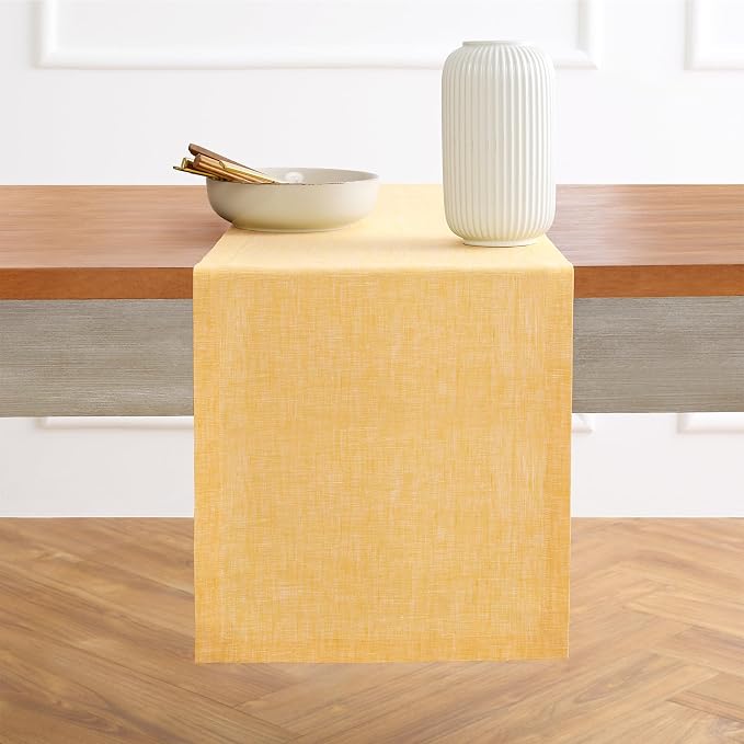 Solino Home 100% Pure Linen Table Runner Mustard Woven, Athena 14 x 72 in | - Image 2