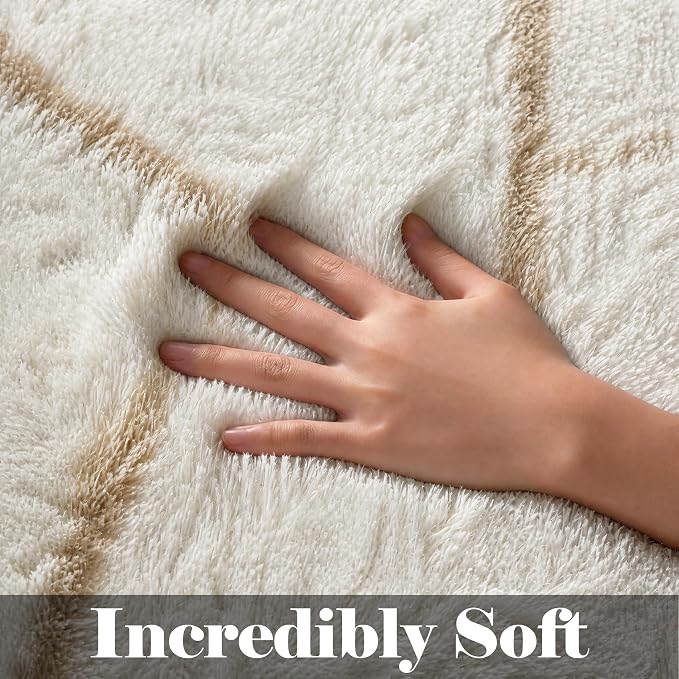 ONASAR 5x7 Area Rugs for Living Room Bedroom, Fluffy White and Beige Faux Fur - Image 2