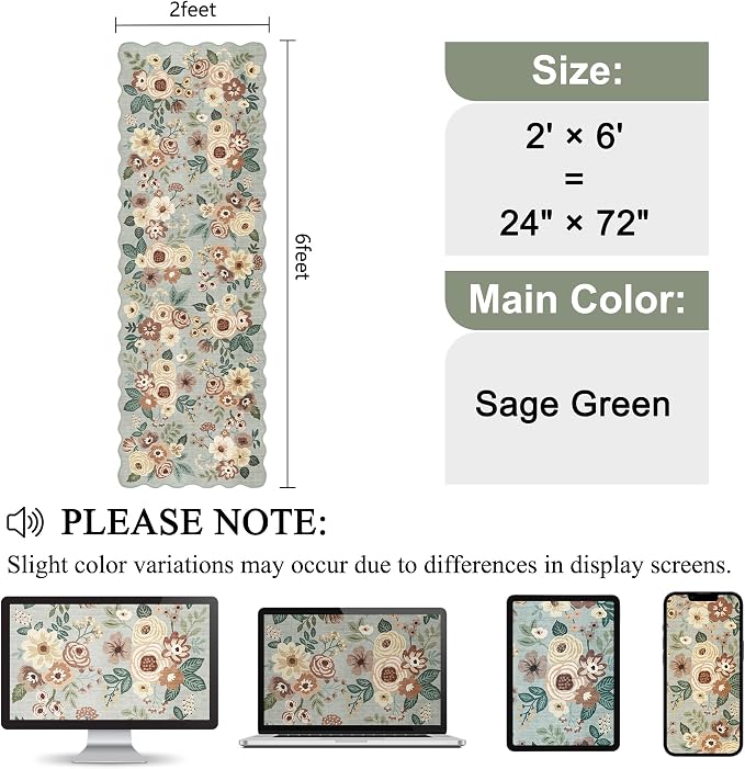 DUKINO 4x6 Area Rug, Floral Non-Slip Indoor Washable Rug - Image 2