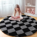 KICMOR Round Rugs 5ft Black and Grey Circle Area Rug, Fluffy Soft Fuzzy Shag by KICMOR