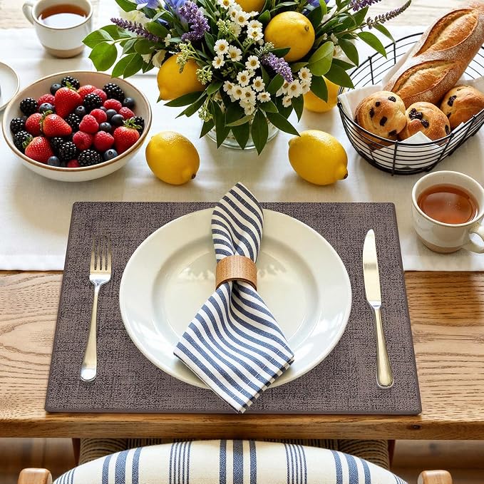 Faux Leather Heat Resistant Placemats 6 Packs, Waterproof Wipeable Dining PU - Image 8