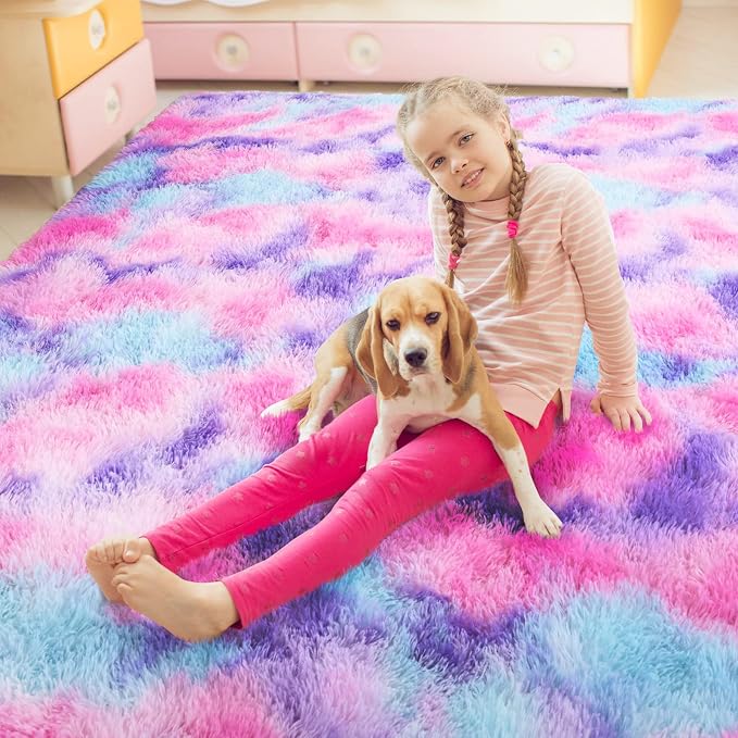 AROGAN Soft Rainbow Area Rugs for Girls Room 4x6 Feet, Fluffy Bedroom Rugs - Image 8