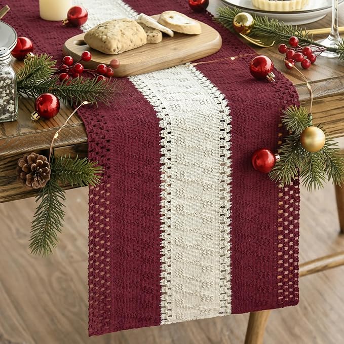 Artoid Mode Red Farmhouse Woven Table Runner 12x48 Inch | Holiday Rustic by ArtoidMode