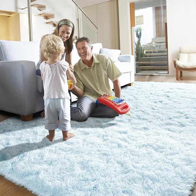 YJ.GWL Area Rugs for Living Room Bedroom, 6x9 Machine Washable Large Light Blue - Image 8