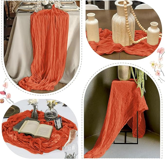 12 Pack Orange Cheesecloth Table Runner 17 x 108 Inch Gauze TableRunner Fabric - Image 6