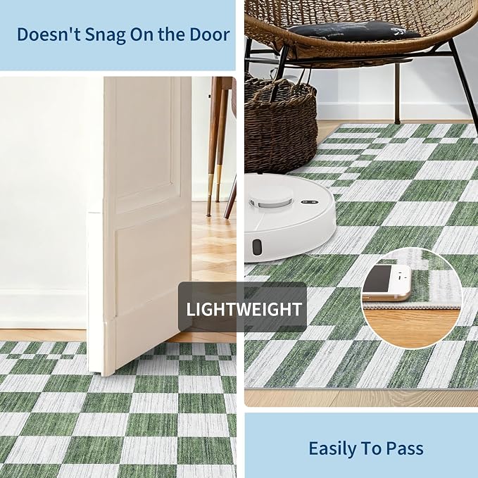GarveeHome 2×10 Kitchen Runner Rug Non Slip, Sage Green Checkered Rug, Washable - Image 6