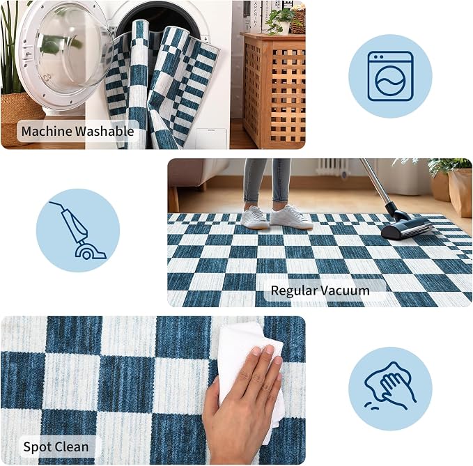 GarveeHome Blue and White Checkered Rug 5×7 Area Rugs - Image 8