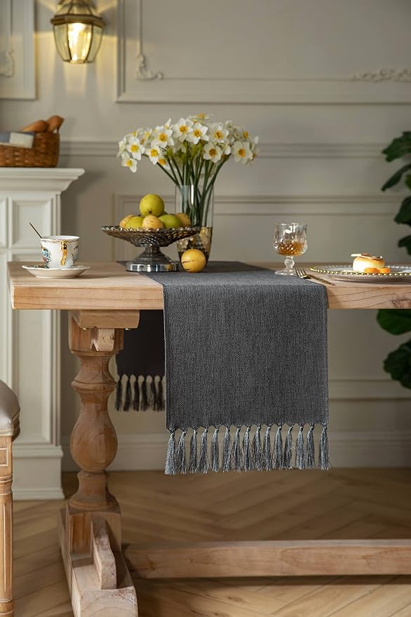 Graphite Grey Table Runners 48 Inches Long, Burlap Linen Style Rustic Farmhouse - Image 3