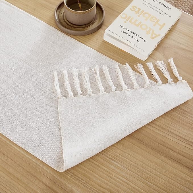 Cotton Linen Table Runner, 13x36 Inch, Off White - Image 4