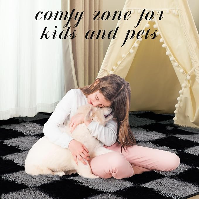 Super Soft Rug for Bedroom, 4x6 Ft Grey and Black Area Rug Classic Checkered - Image 7