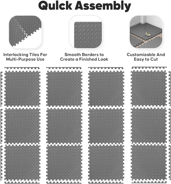 Home Gym Mat, Puzzle Exercise Mat, EVA Interlocking Foam Floor Tiles - Image 5