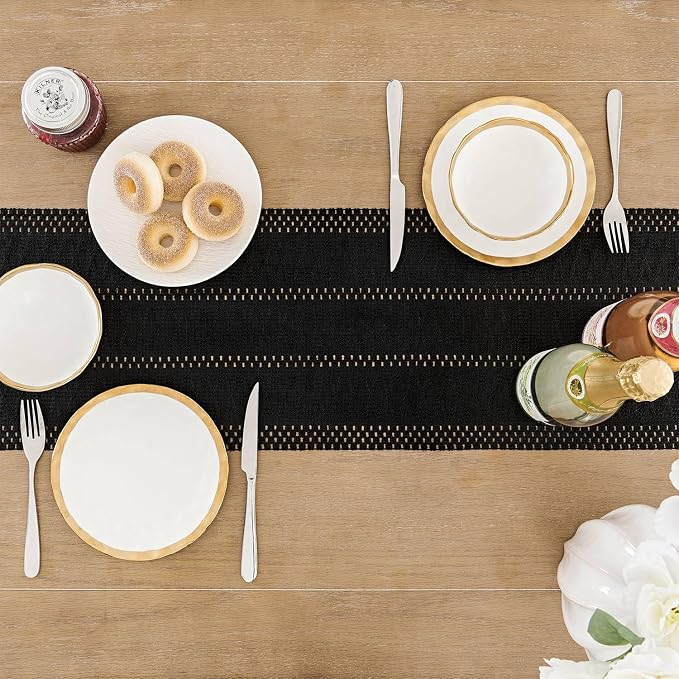 Macrame Style Boho Table Runner, 12x90 Inch Black | Woven Boho Table Runner - Image 4