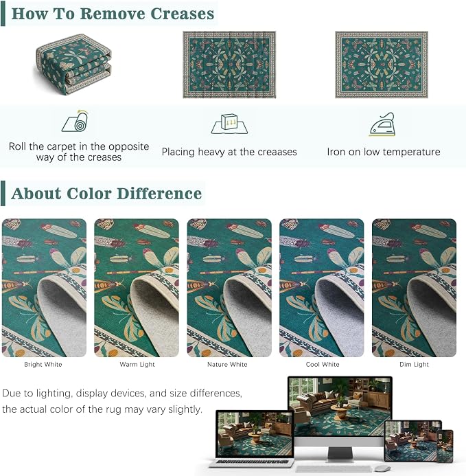 DCX 8x10 Washable Insect Rug, Vintage Gothic Deep Teal Rug - Image 8