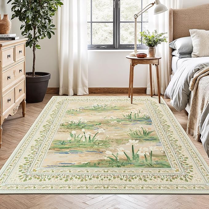 Lessymo Beige Sage 5x7 Rugs for Living Room, Soft Washable Area Rug Non-Slip - Image 3