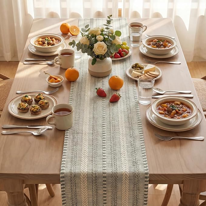 Artoid Mode Dark Grey Farmhouse Stripe Braided Table Runner 12x72 Inch | - Image 3