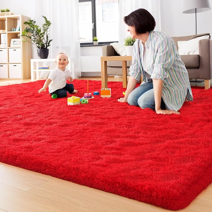 BENRON Soft Fluffy Rugs for Living Room 8 x 10 Red, Extra Large Area Rug for - Image 6