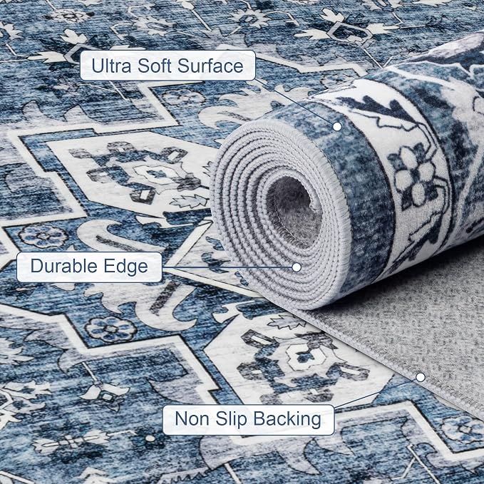 8x10 Area Rugs for Living Room: Washable Rug Soft Vintage Boho Medallion Carpet - Image 7