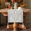 Table Runner Embroidered Boho Lace Dresser Scarf, 4 Tassel Pendants, by ARTBLOSS