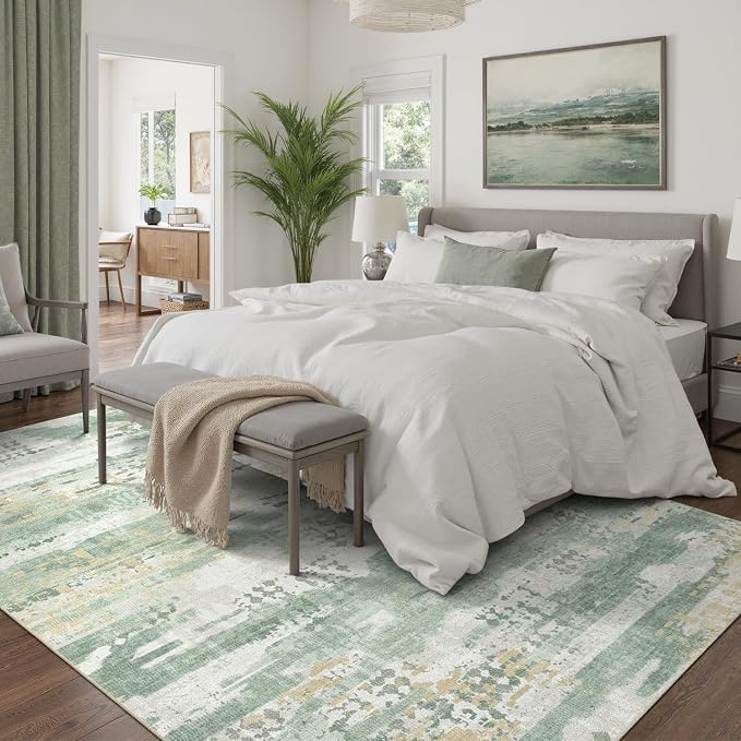 DCX Abstract Area Rug 5x7, Washable Sage Green Modern Rug - Image 2