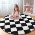 KICMOR Round Rugs 6ft for Bedroom Living Room, Large Plush Checkered Circular by KICMOR