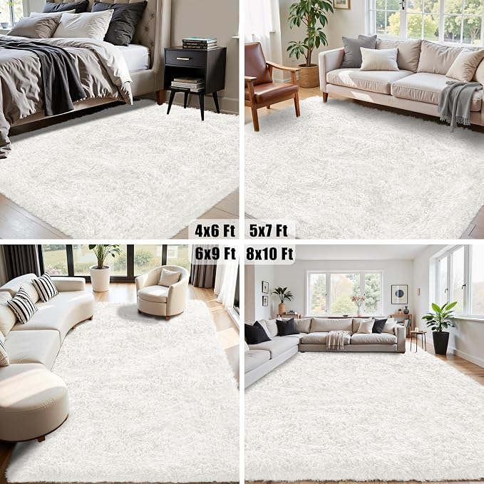 8x10 Area Rug for Living Room:Ultra Soft Fluffy Shag White Rugs, Large Fuzzy - Image 7