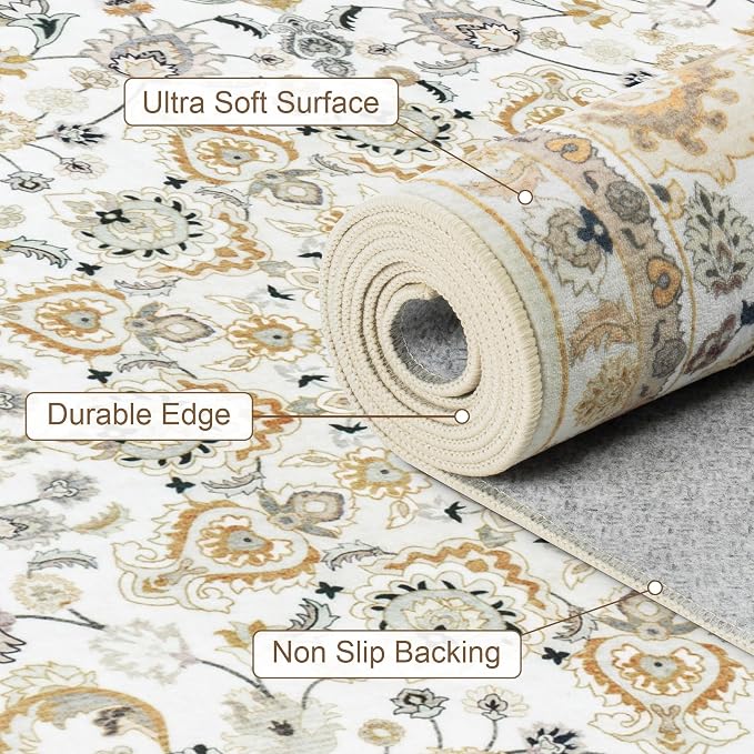 Round Area Rug for Living Room: 4 ft Washable Vintage Boho Soft Thin Circle Rug - Image 6