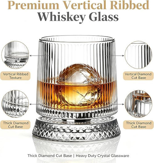 360° Rotating Whiskey Glasses Set of 2, Vintage Crystal Tumblers - Image 2