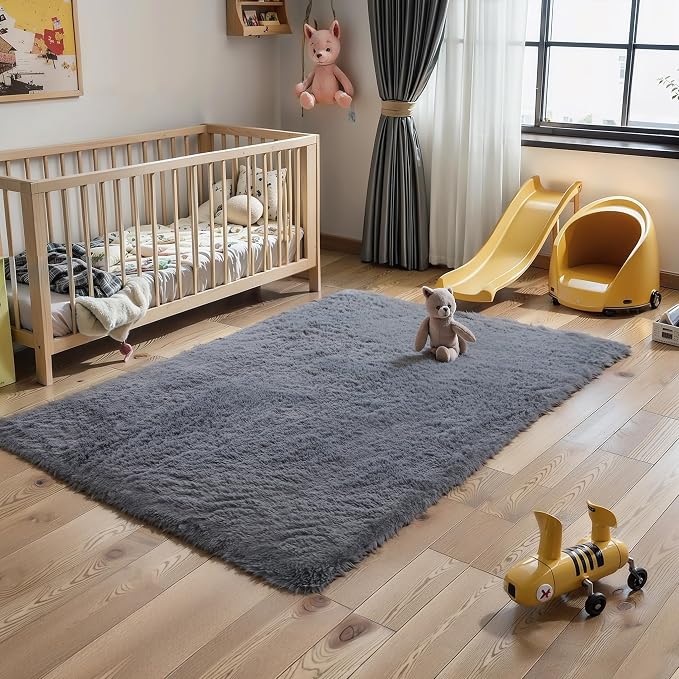 KICHOWUA 4x6 Grey Fluffy Shag Rug - Image 9