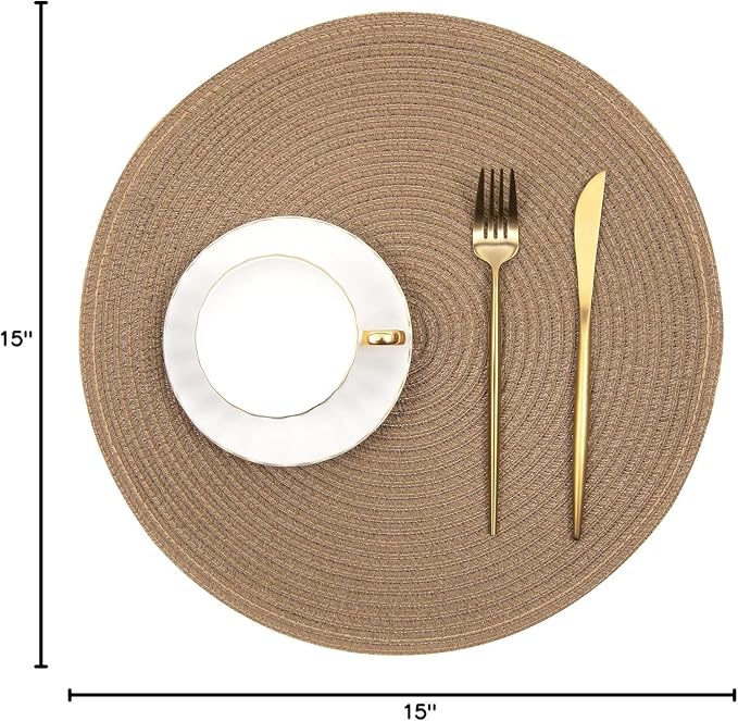 SHACOS Round Braided Placemats Set of 6 Washable Cotton Polyester 15 inch Round - Image 2