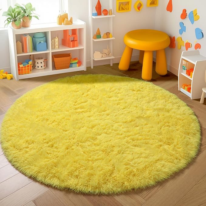 Amdrebio Yellow Circle Round Rug 6Ft - Image 3