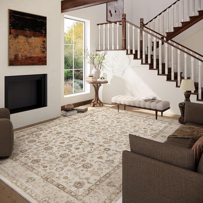 Washable Area Rugs for Living Room: 5x7 Bedroom Rug Boho Vintage Area Rug Stain - Image 3