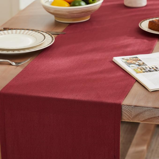 Rustic Cotton Linen Table Runner, 13x60 Inches Burgundy | Farmhouse Style Linen - Image 3