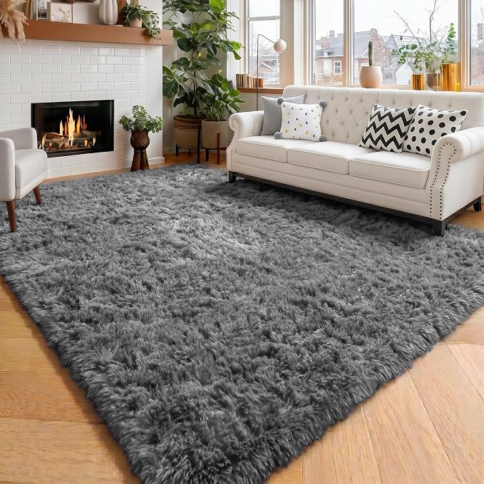 Amdrebio Grey Area Rugs for Bedroom Living Room, Fluffy Fuzzy Modern Rugs for by Amdrebio