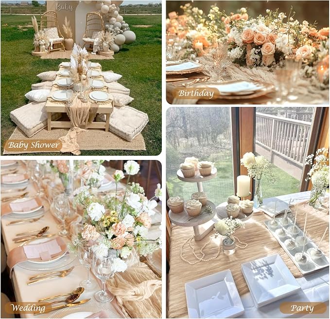 6 Pack Champagne Cheesecloth Table Runners 35x120 Inches Beige Cheese Cloth - Image 4