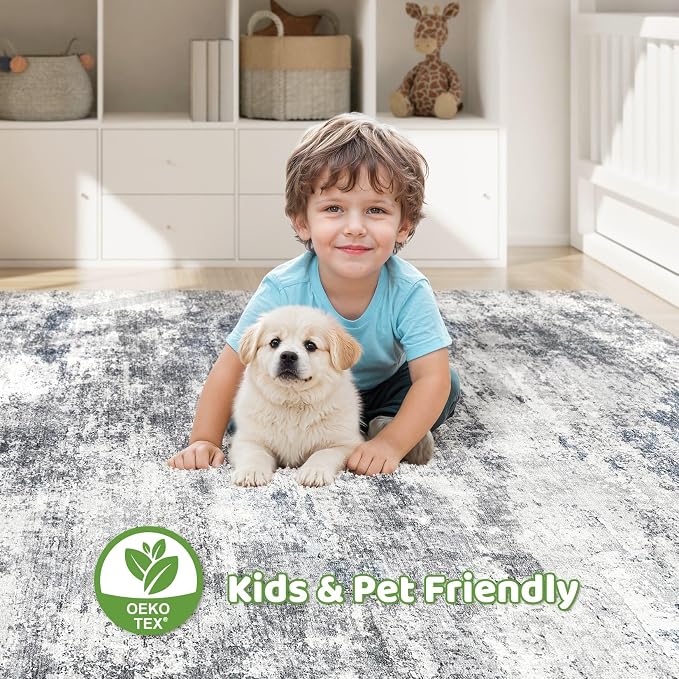 7x9 Area Rug Living Room: Washable Large Abstract Neutral Modern Soft Rugs - Image 7