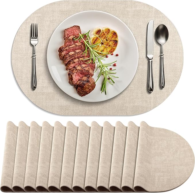 Placemats Set of 12 Washable, Heat Resistant Table Placemats Wipeable Faux by Delicateandelegantplacemats